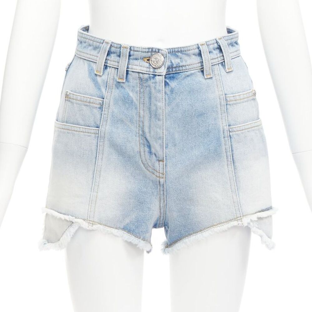 Balmain cotton denim panelled pockets cargo shorts